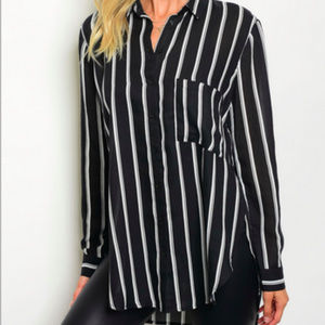 Black and White Striped LS Button Down